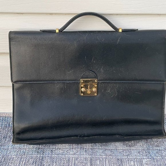 Auth YVES SAINT LAURENT Bag Business Document Bag 2 way Clutch Bag Black Leather - Picture 4 of 13